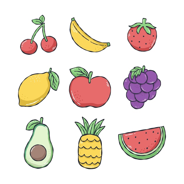 Doodle Frutta disegnata a mano Clipart colorato