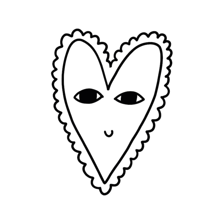 Vettore doodle funny heart caracter face (face del personaggio del cuore divertente)