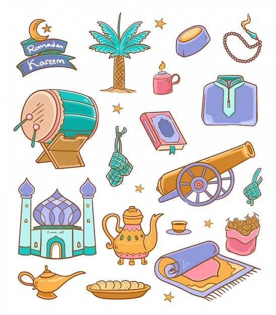 Doodle illustrazione di colore ramadan kareem