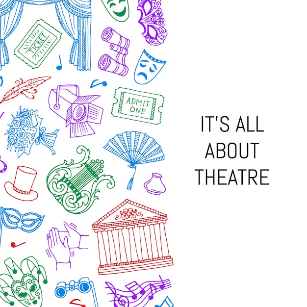 Doodle illustrazione elementi di sfondo del teatro con il posto per il testo