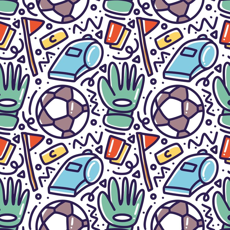 Doodle modello di disegno a mano calcio con icone ed elementi di design