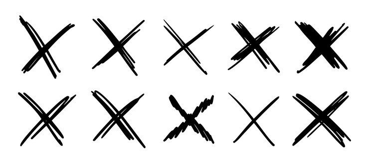 Doodle scribble croci per cancellare o contrassegnare il testo set X segno schizzo stile segni di negazione isolati su sfondo bianco