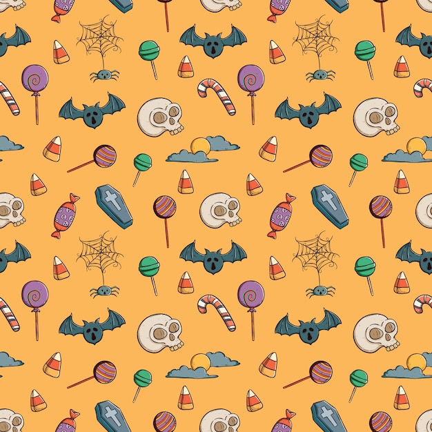 Doodle seamless delle icone di halloween