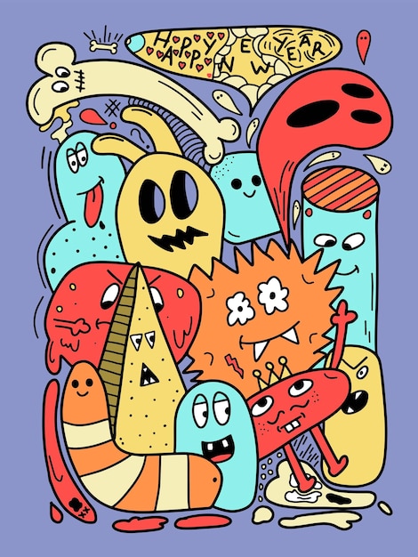 doodle set animali astratto disegno a mano illustrazione