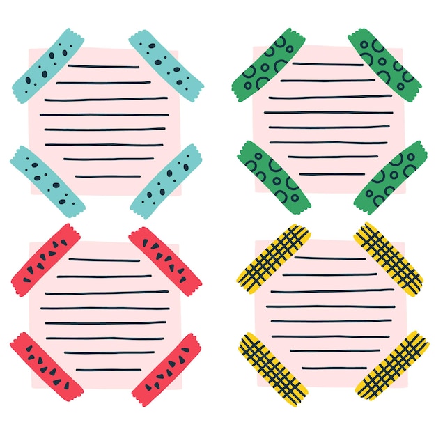 Doodle set di fogli quadrati per notebook con nastri multicolori