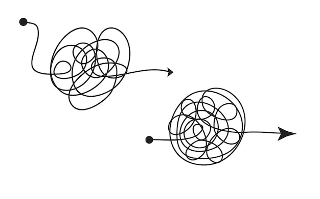 doodle Set di simboli di un modo complicato con elemento rotondo scarabocchiato passare la freccia lineare illustrazione vettoriale isolato su sfondo bianco