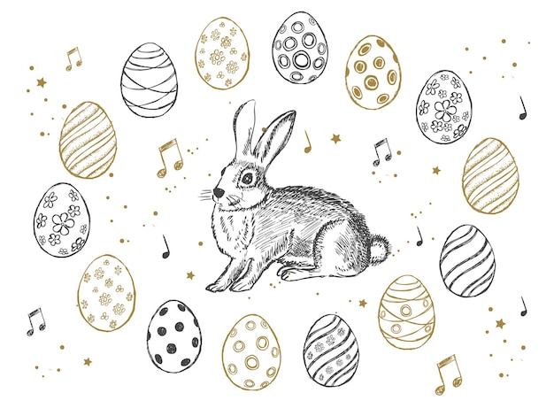 Doodle uova ed elementi decorativi per Pasqua.