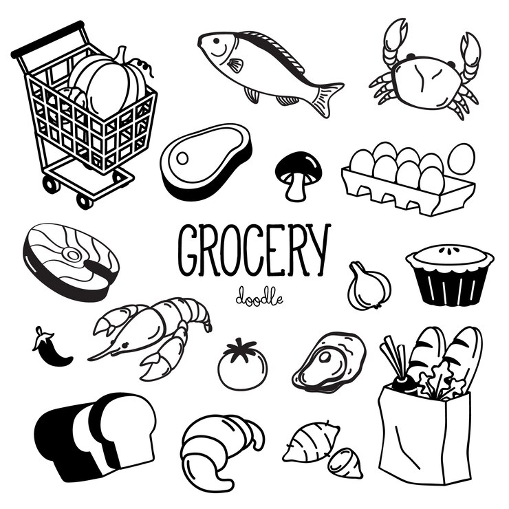 Doodles alimentari disegnati a mano impostati