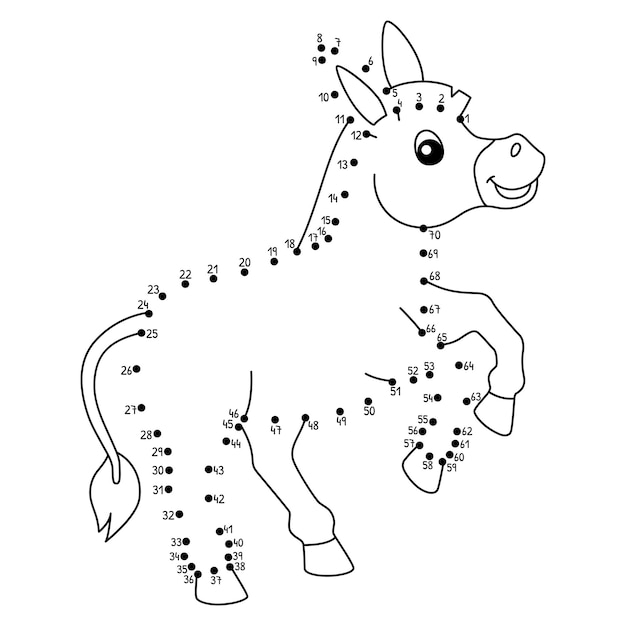 Dot to Dot Donkey Farm Colorazione isolata degli animali