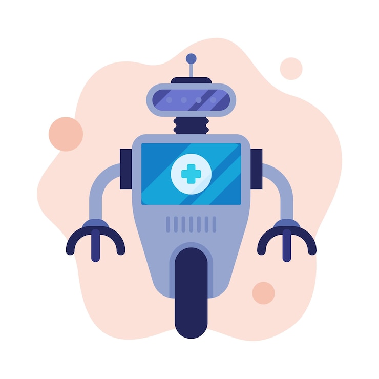 Vettore dottor robot tecnologia moderna dell'assistenza sanitaria illustrazione vettoriale a stile piatto su sfondo bianco