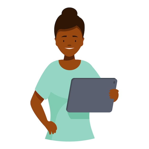 Dottoressa nera sorridente che mostra un tablet digitale