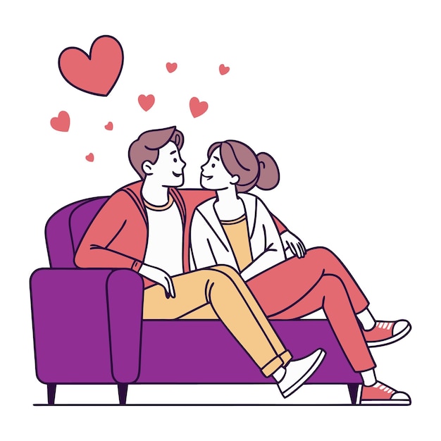 Download Cute Man And Woman Couple Sitting On Sofa Cartoon Vector Questo concetto di design è isolato