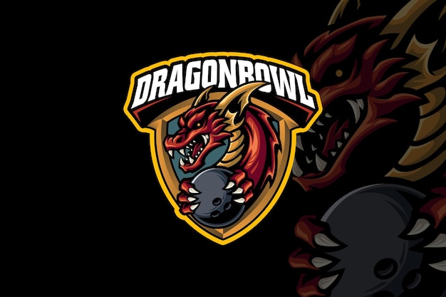 drago rosso con mascotte di palla da bowling logo per il club di squadra di giochi sportivi ed esport
