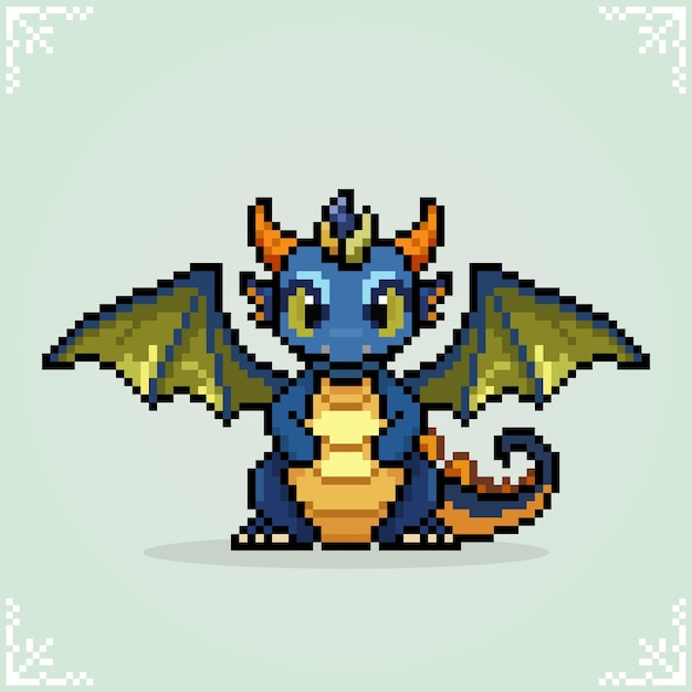 Dragon è seduto in 8 bit pixel art animali di fantasia in illustrazione vettoriale