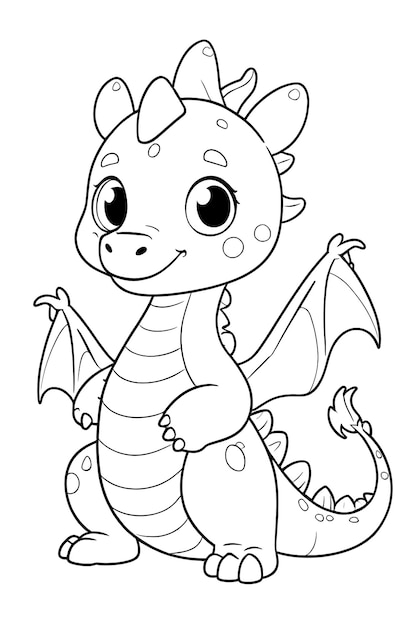 Dragone cartoon carino Illustrazione a colori e in bianco e nero per il libro da colorare