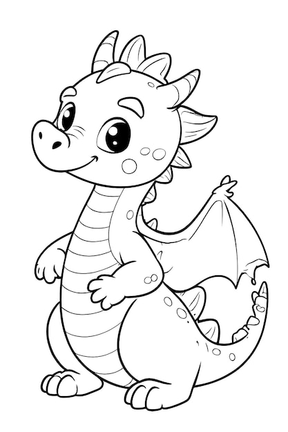 Dragone cartoon carino Illustrazione a colori e in bianco e nero per il libro da colorare