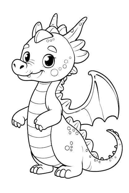 Dragone cartoon carino Illustrazione a colori e in bianco e nero per il libro da colorare