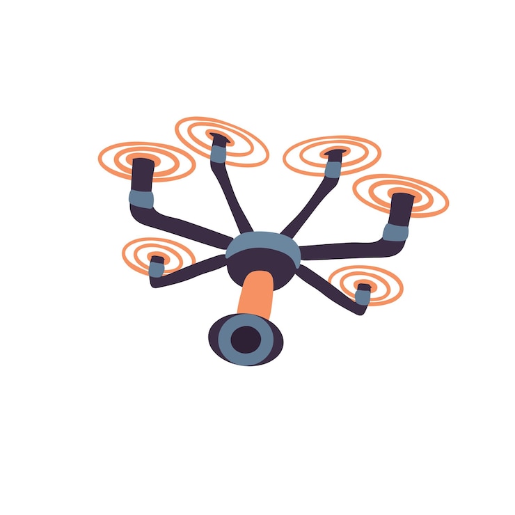 Vettore drone telecomandato a sei eliche