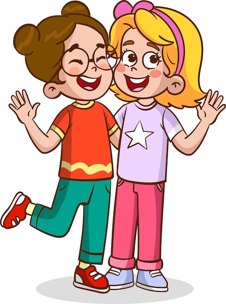 Due bambini carini e felici migliori amici che si abbracciano