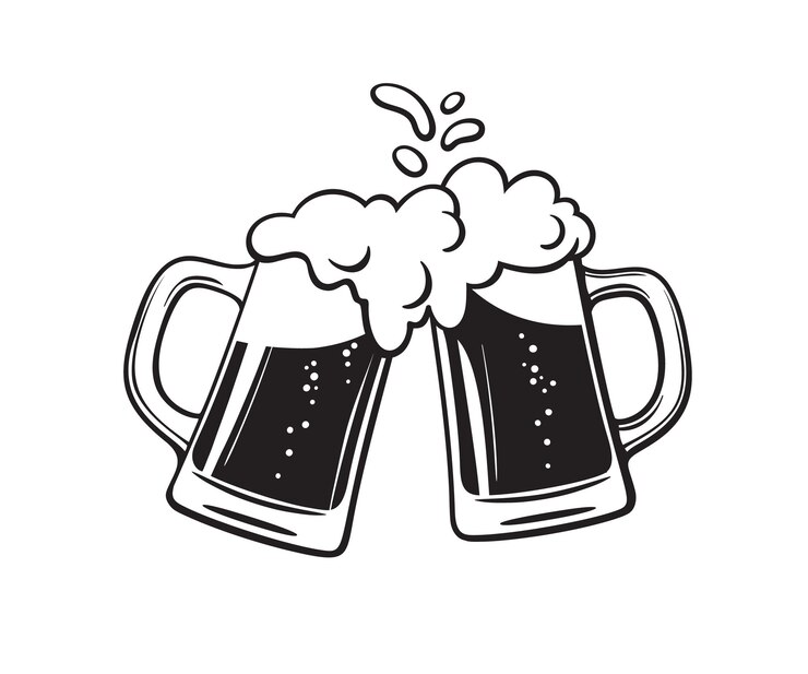 Due boccali di birra tintinnanti disegnati a mano
