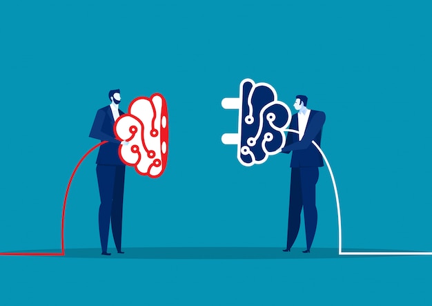 Due business connect plug brain per condividere idee. Affari di concetto.