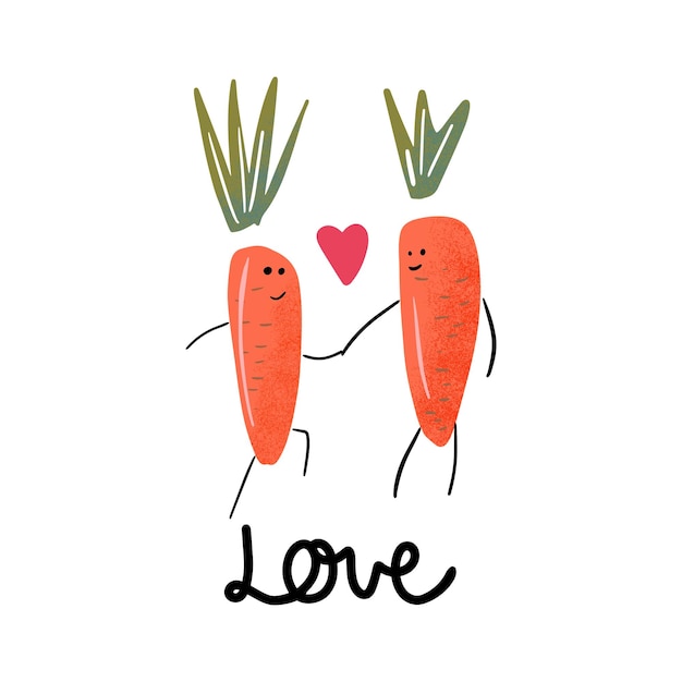 Due carote arancioni innamorate Biglietto d'auguri di San Valentino Illustrazione vettoriale EPS 10