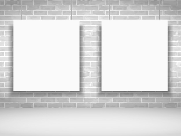 Due cornici bianche vuote sull'illustrazione vettoriale eps10 del muro di mattoni