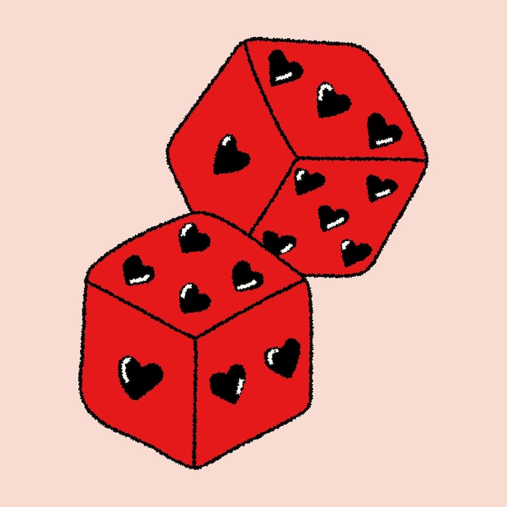 Vettore due dadi con cuori concetto giorno di san valentino vettore disegnato a mano