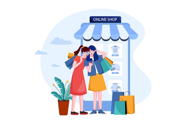 Due donne felici vanno a fare shopping online