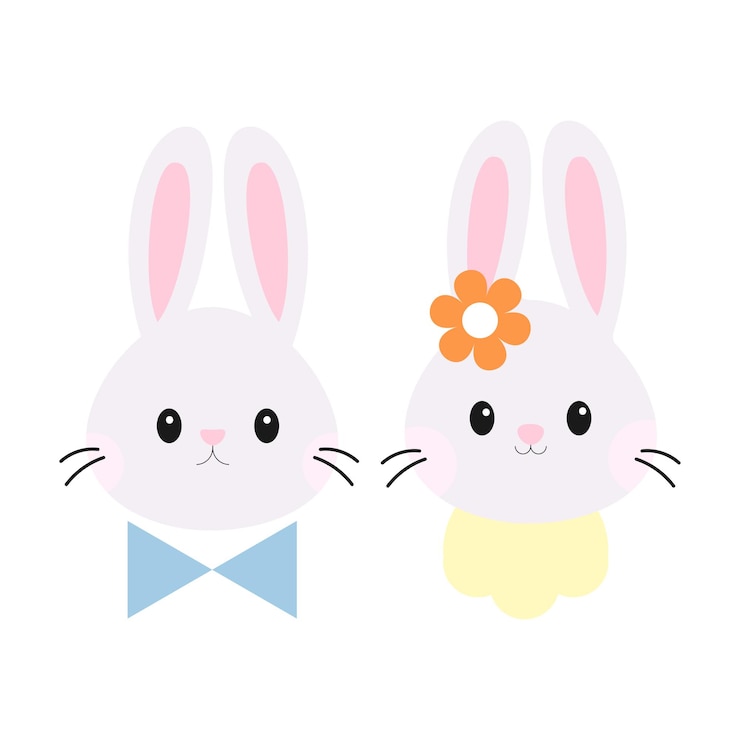 Vettore due facce di lepre simbolo di ragazza e ragazzo elemento di design per la carta di pasqua conigli