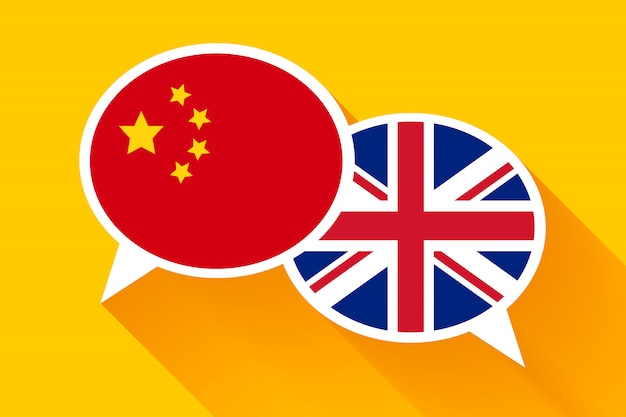 Due fumetti bianchi con bandiere Cina e Gran Bretagna
