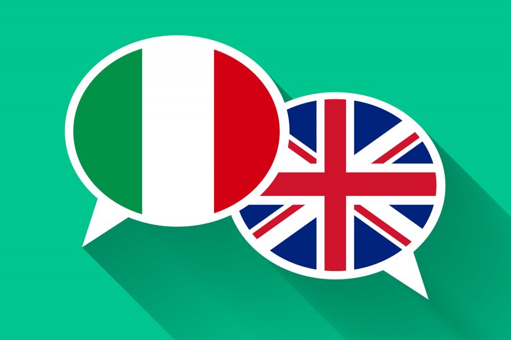 Vettore due fumetti bianchi con bandiere italiane e della gran bretagna
