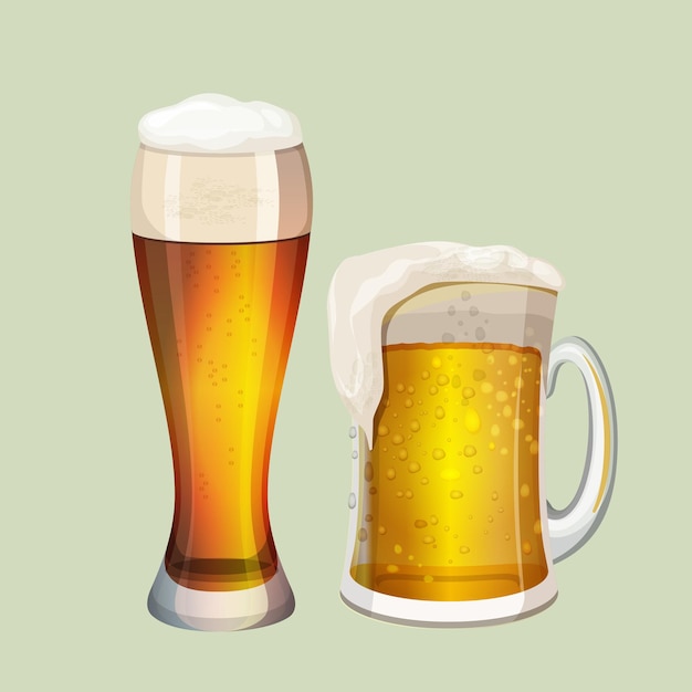Due grandi bicchieri con birra schiumosa e schiuma bianca