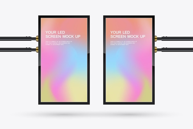 Due mockup simulano uno schermo sospeso reale perfetto per la mostra di annunci pubblicitari o contenuti digitali in spazi interni illustrazione vettoriale