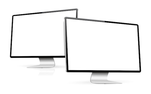 Due monitor di computer con schermo bianco su sfondo bianco