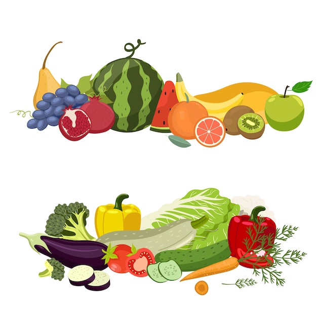 Due mucchi di frutta e verdura