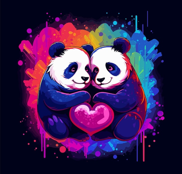 due panda innamorati di un cuore