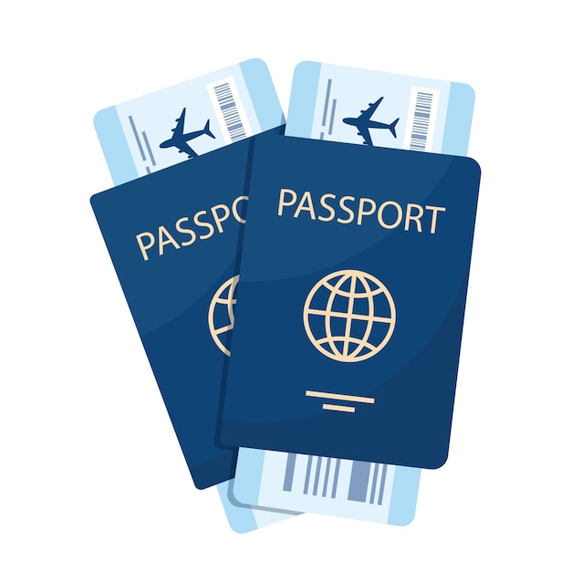 Due passaporti con carte d'imbarco Biglietti aerei all'interno dei passaporti Concetto di viaggio aereo