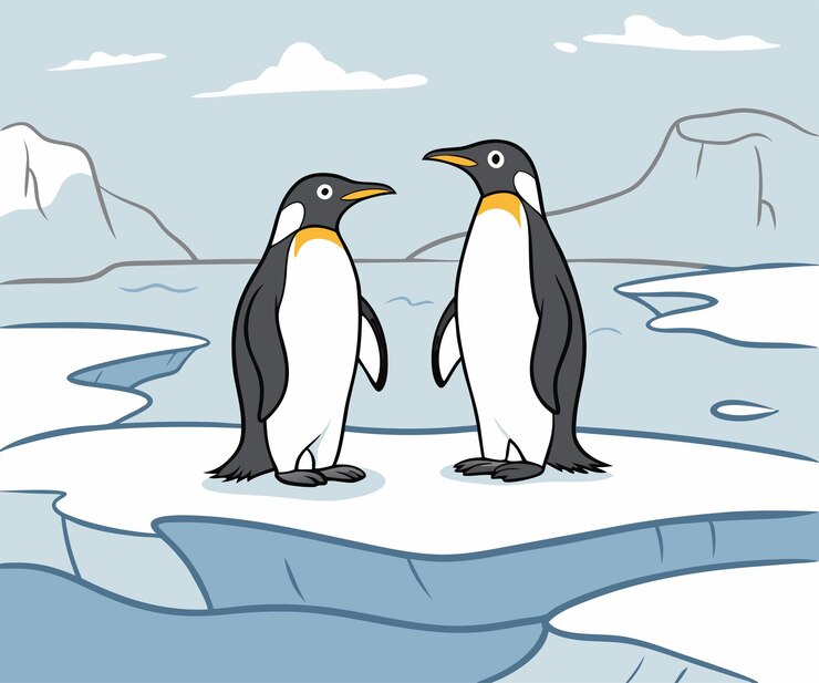 Vettore due pinguini in piedi sul ghiaccio