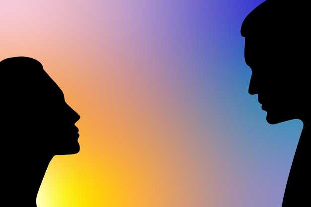 Due profili di silhouette maschile e femminile uno di fronte all'altro