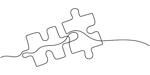 Due puzzle collegati arte lineare pezzi di puzzle continui disegno di una linea vettore isolato