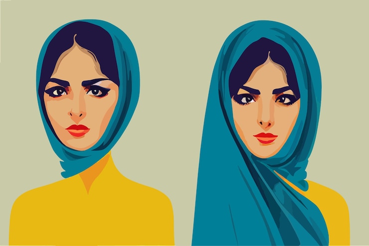 Vettore due ragazze iraniane image hijab protestano contro l'iran