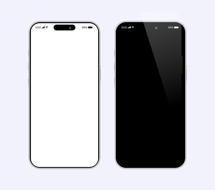 Vettore due telefoni cellulari con schermi vuoti