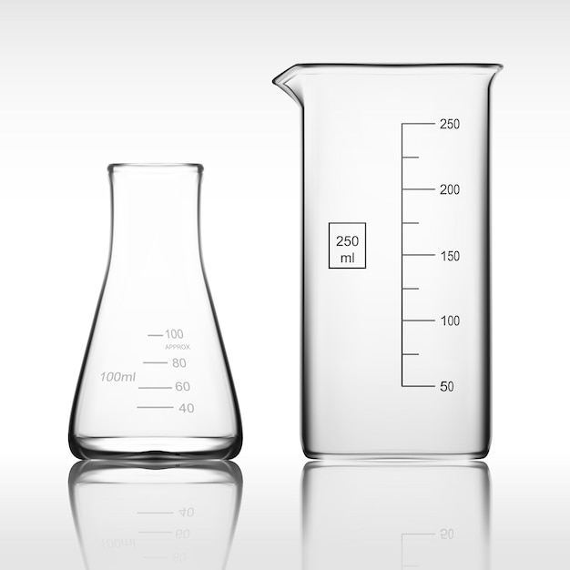 Due vetreria per laboratorio chimico o apparecchiature in vetro per becher Provetta trasparente vuota