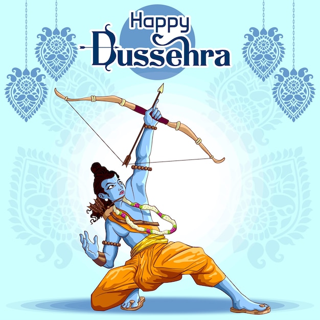 Dussehra Saluti di Lord Ram che mira a sconfiggere il Male con il Bene