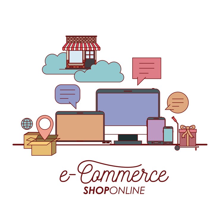 Vettore e-commerce shop online set di elementi