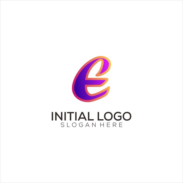 E icona del design colorato gradiente del logo iniziale