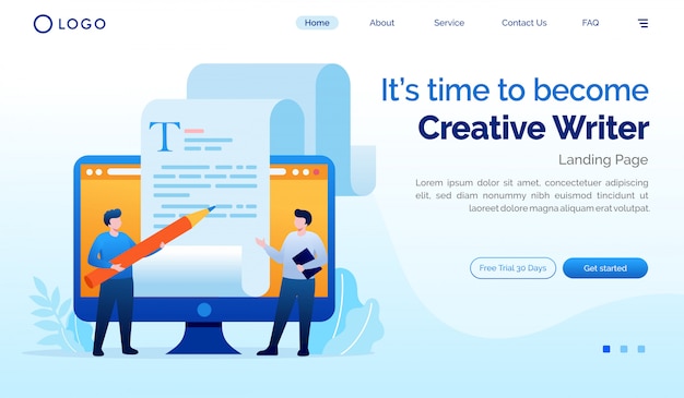 È tempo di diventare un modello di illustrazione piatta per sito Web di landing page di scrittori creativi