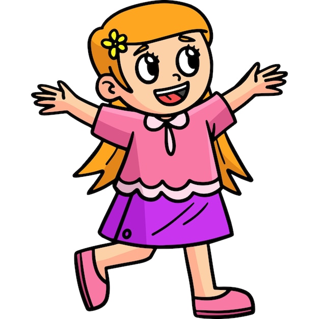 Earth Day Happy Girl Cartoon Clipart colorato