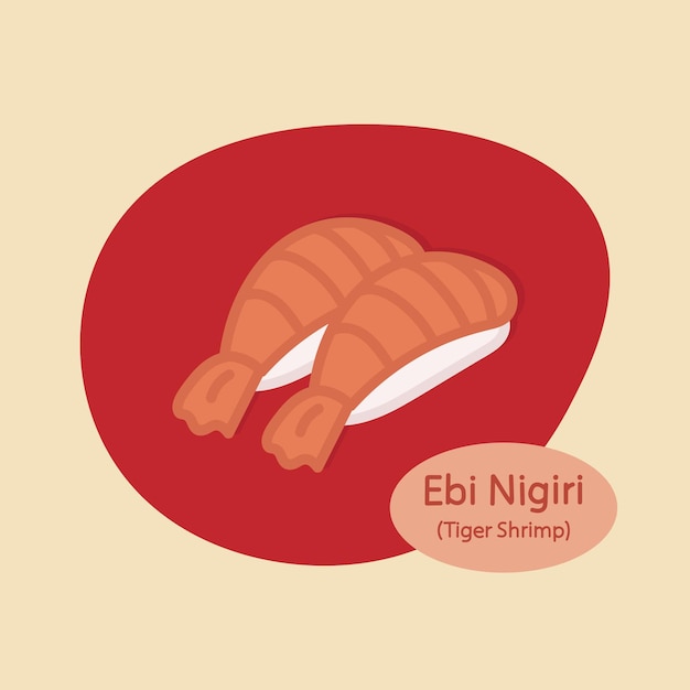Ebi Nigiri Tiger Shrimp Sushi cibo giapponese cibo disegnato a mano illustrazione vettoriale